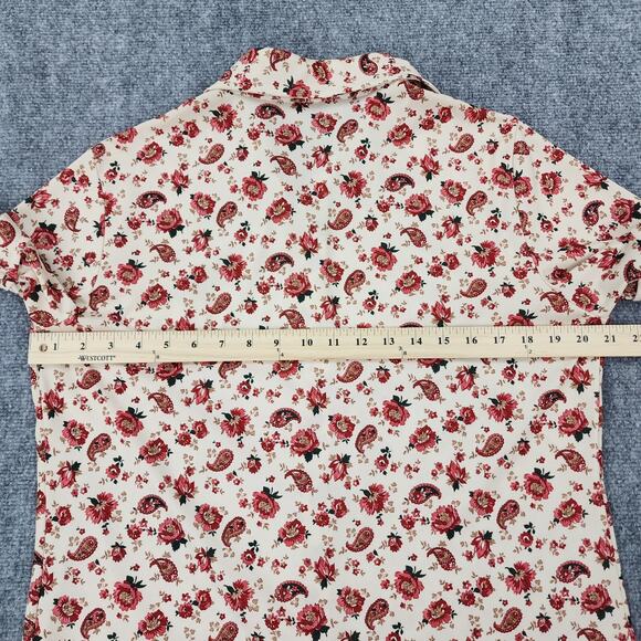 VTG Sears Shirt Womens 38 Cream Red Floral Paisley Perma-Prest Short Sleeve 70s - Picture 4 of 11